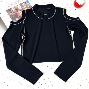 เสื้อยืดโยคะแขนยาวเปิดไหล่ระบายอากาศแห้งเร็วสำหรับผู้หญิงในฤดูใบไม้ผลิและฤดูใบไม้ร่วง เสื้อผ้ากีฬาแบบเข้ารูป