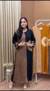 Longdress Batik Cabutan Motif Terbaru LD 110 PB 130 - Lengan Panjang - Busui Friendly Kancing Depan - Bahan Rayon Adem Nyaman di Pakai - BISA COD