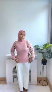 [Basica Moda] C597 Atasan Top Baju Blouse Wanita Knit Polka Rajut Import