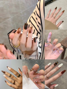 Autumn Winter Wearable Nail Art Stickers Amber Gradient White Enhancing Chocolate Coffee Brown Mella Design False Nails Tips
