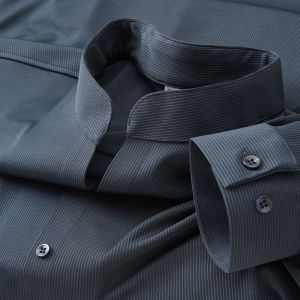 High-End Chinese Style Stand Collar Long Sleeve Mens Shirt Thin Elastic Fashion Urban Style Polyester Fiber No Ironing Needed