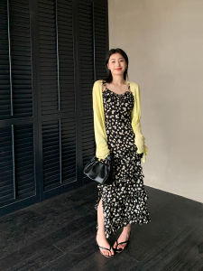 French Styled SummerHoliday Floral Print Gown Gentle Pleated Silhouette Side Split Chess pausedLong Tulle Skirt Asymmetrical Hemline Soft & looking