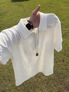 Natural Color Textured Icy Silk Short Sleeve Mens Polo Shirt