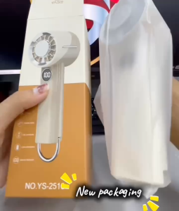 YASE Mini Handheld Fan YS-2516 with Hook USB Rechargeable Digital Display for Phone Users