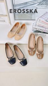 Erosska Lumina - Giày búp bê nữ thời trang đế bệt đính nơ xinh xắn màu nâu - EF024