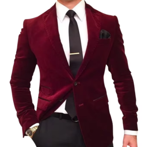 Áo Blazer Nam Dáng Ôm Màu Đỏ Đô Chất Liệu Nhung 2 Khuy Ve Nhọn Thích Hợp Cho Dạ Hội Đám Cưới Công Sở Hoặc Mặc Thường Ngày Chất Liệu Cotton Thêu.