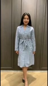 Ladies Classy Dress Bahan Katun Salur Ld 98cm P 100cm - Tangan Panjang 780