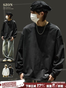 Áo Thun Nam Tay Dài Màu Đen Thường Ngày Phong Cách Mỹ Rộng Rãi Thoải Mái Chất Liệu Cotton Mùa Thu 2025 Áo Nỉ Thêu