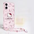 HelloKitty Magnetic Absorption iPhone pro Max Phone with Lanyard Full Cover Womens Style Lambskin Apple 16 Series Case. 