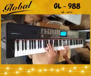 GLOBAL KEYBOARD WEIGHTED 88 KEYS GL 988 with KEYBOARD BENCH POWERED with built-in RECHARGEABLE LITHIUM BATTERY APP INTELLIGENT TEACHING FUNCTION buill-in MP3 player & Support USB BLUETOOTH receiver SUSTAIN PEDAL compatible GREAT FOR GIG & outdooor USE
