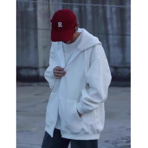 Red Wine Color Heavyweight Zipper Cardigan Sweatshirt Mens Trendy Brand Spring Autumn Oversize American Retro Hooded Jacket