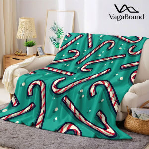 Xmas Candy Cane Print Flannel Blanket Warm Soft Halloween Christmas Decorative Couch Warm Cozy All-Season Gift
