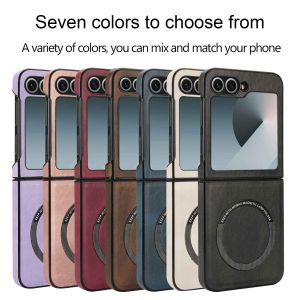 for Samsung Z Flip 7 Case [Compatible with Magsafe]Premium PU Leather Slim Hard PC Shockproof Phone Case for Galaxy Z Flip 6 CaseZ Flip 5 CaseZ Flip 4 Case