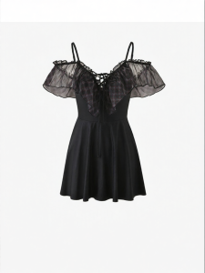 Mybody | Shoulder Strap Plaid Tulle Anti-See-Through One-Piece Swimsuit