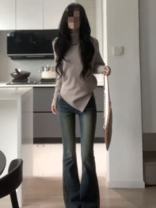 Low Waist Extended American Style Frayed Hem Bell Bottom Jeans Womens Spring Autumn Bell Pants Long Floor Length Hot Girl Horse Hoof Pants