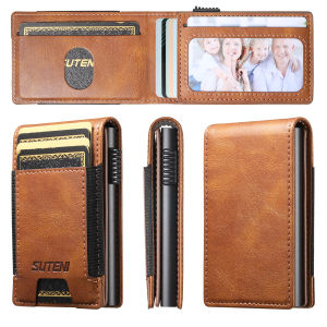 SUTENI Faux Leather Card Slot Wallet Flip Cover Card Box Pressing The Button Automatically Ejects The Card