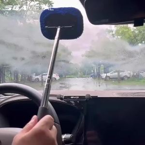 SEAMETAL 2 in 1 Car Window Clean Brush Handheld Windshield Wiping Cloth Scalable Long Handle Glass Wiper Fog Remover Care Tool
