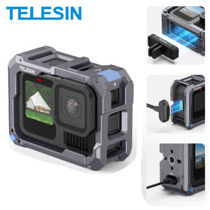 TELESIN Upgraded Metal Rabbit Cage Charging Protection Cold Shoe Adapter Aluminium Alloy Case For Gopro Hero 13 12 11 10 9
