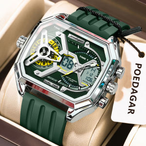 POEDAGAR Sports Men Wristwatch Date Week Chronograph Luminous LED Man Clock Silicone Strap Electronic Mens Quartz Watches Reloj