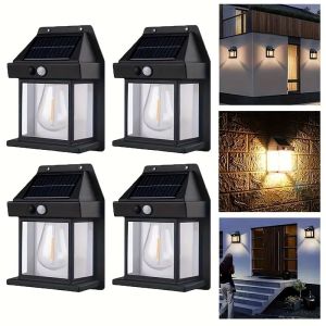 1/2/4 Solar LED Wall Lights IP44 with 3 Mode Button Controls for Outdoor Villa Garden Courtyard Lighting Decoration
