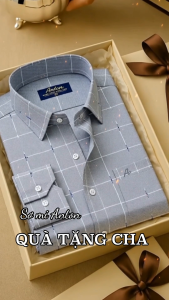 Áo sơ mi nam dài tay công sở trung niên thương hiệu Anton sợi tre họa tiết màu ghi -Y8551