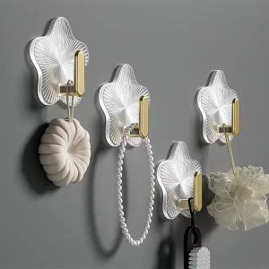 5Pcs Star Shaped Transparent Strong Traceless Hooks Wall Mounted Bathroom Towel Key Sundries Storage Hooks