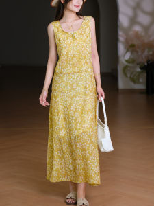 Elegant Slimming Double Layered Linen & Lyocell Sleeveless Dress