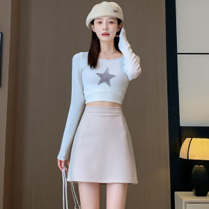 Caramel Woolen Mini Skirt High Waist A-Line for Women Autumn New Style Fashionable Short Skirt Tight Fit Bodycon Skirt