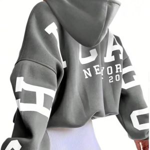 เสื้อฮู้ดพิมพ์ลายตัวอักษร Y2K สตรีทสไตล์ ทรงหลวม แขนยาว ปกติ ฤดูร้อน 2024 เสื้อฮู้ดคอตตอนผสมโพลีเอสเตอร์สำหรับผู้หญิง