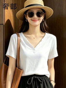 SHEBU | White Crinkled Silk and Tencel Short Sleeve Slim Lightweight Trendy T-Shirt