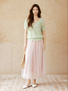 plusmall | Summer Elegant Floral Design Top and Tulle Skirt Set