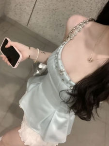 Tu Yeon Diamond Gloss Heavy Duty Silk Scarf-Style Vest for Women Sweet Delicate Original Design Regular Length Pure Color