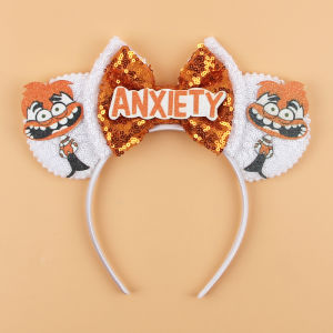 Disney INSIDE OUT Ears Headbands Girl Pixar Feels ANXIETY Sequins Bow Hair Accessories Women Cartoon Joy Hairband for Kids Party