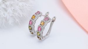 Lohaspie Jewelry Bông Tai Kẹp Carats 14.8 Bông Tai Kẹp Tourmaline Tự Nhiên Bán Chính Hãng Bạc 925 Bông Tai Tourmaline Đá Quý Nhiều Màu Sắc Cho Trang Sức Nữ