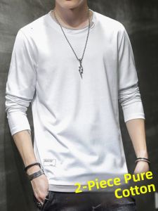 ROMON | Lormen Mens Long Sleeve T-shirt Pure Cotton Round Neck Printed Sweatshirt Fashionable Urban Style Standard Fit Antibacterial