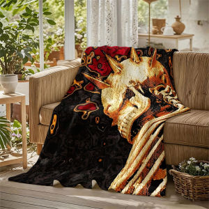 BILIBILI | Golden Skull Crown Ribs Red Flannel Blanket Perfect for Sofa Office Bed Travel Sleep Read Relax Camping Four Season Use