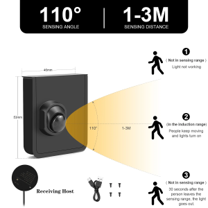 Wireless Moveable PIR Motion Sensor Switch USB Rechargeable DC12V-24V Work With Receiver Multi-pieces Linkage Use For LED Light