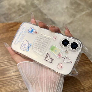 Transparent Silicone iPhone16 Case New Style Apple 15Promax 3D Cat Ear Design Couple Version DIY Drip Glue Snowman Sticker Full Cover Soft Shell for Men And Women Anti-Fall