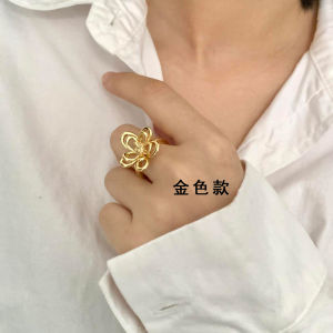 XGLightseeker Korean Style Hollow out Micro Paved Flower Ring Simple Elegance Versatile Cold Tone Personalized Index Finger Ring