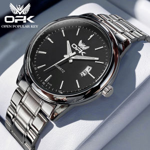 OPK Watch for Men Waterproof Original Stainless Steel Quartz Black White Wristwatch Model 6010