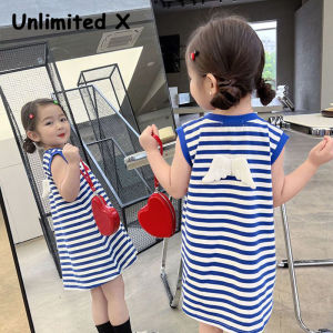 Unlimited X 100% Cotton Dress for Children Girls Summer Striped Tie Dye Breathable Mid Length Vest Skirt for Children