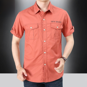 Mens Casual Summer Shirt Short Sleeve Pure Cotton Outdoor Double Pocket Workwear Shirt Thin Loose Fit Youth Oxford Cloth
