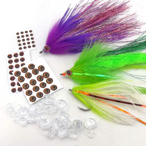 30PCS Fly Tying Fish Skull Fish Masks with 3D Eyes for Making Streamer Pike Bass Trout Lures Saltwater Fly Tying Material