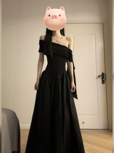 BINKAFENNY | Irregular Black One Shoulder Short Sleeve Dress Women Summer Design Sensual Waist Cinch Shoulder Exposure Long Skirt