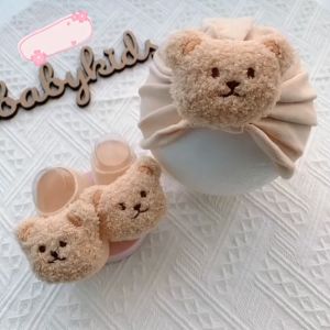 Set Mũ Turban Kèm Tất Gấu Siêu Dễ Thương Cho Bé