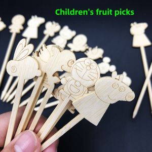Internet Celebrity Mini Shorter Skewer Stylish Sugar-Coated Haws on a Stick Heart Bamboo Prod Fancy Cute Cartoon Household Kids Fruit Fork