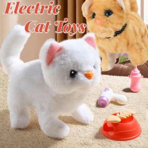 Walking Kitty Plush Toy Electric Interactive Cat Stuffed Animal Meowing Tail Wagging Head Nodding Cat Pet Toy For Kids Gift