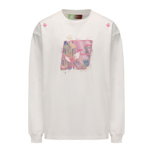 NSTNEW START เสื้อยืดผ้าฝ้ายทรงหลวมพร้อมลวดลายเรขาคณิตและการออกแบบปัก Dreamy Garden Print สําหรับวัยรุ่น