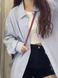 Blue Striped Loose Fit Long Sleeve Shirt Womens Casual Style Autumn 2025 New Arrival Thin Shirt Outerwear Elegant Feeling
