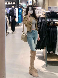 Quần Jeans Denim Ống Thẳng Cạp Cao Phong Cách Retro Blue Wash Quần Ống Thẳng Ôm Vừa Vặn Ôm Hông Quần Ống Thẳng Kiểu Dáng Chữ P